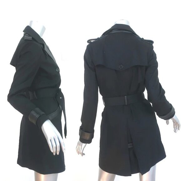 THE KOOPLES Black Leather Trim Belted Trench Coat - Picture 7 of 13